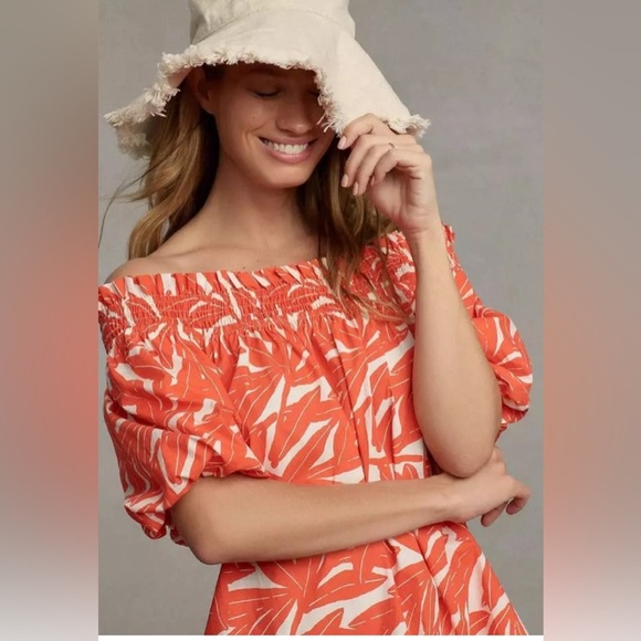 Anthropologie WHIT TWO Banana Leaf Off-The-Shoulder Tunic Dress Size Sma… - Picture 3 of 8